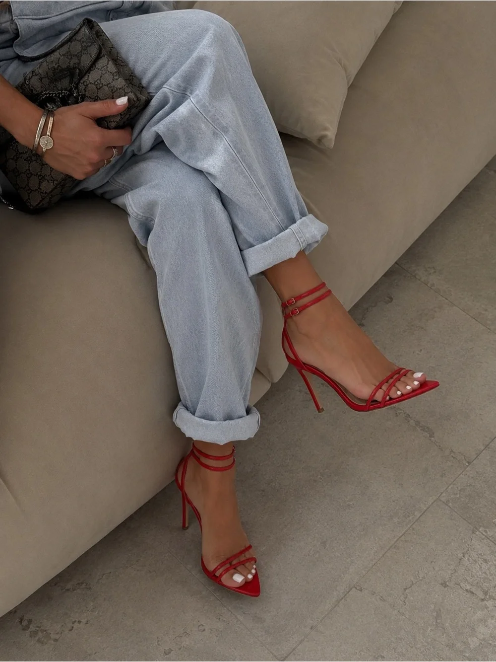 Rare Find PrettyLittleThing Red Strappy Ankle-Tie Pointed Pumps